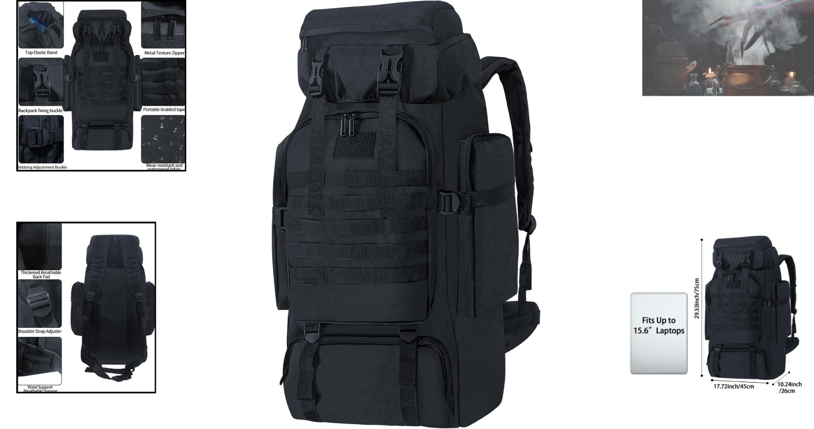 Spacious 80L Waterproof Daypack - Comfortable Travel Backpack with Molle System 2
