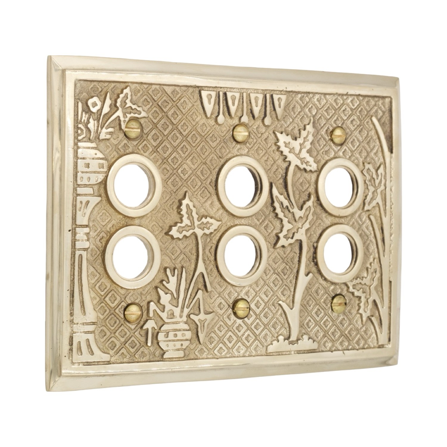 Victorian Style Triple Three Gang Push Button Switch Plate Thick Brass gallery