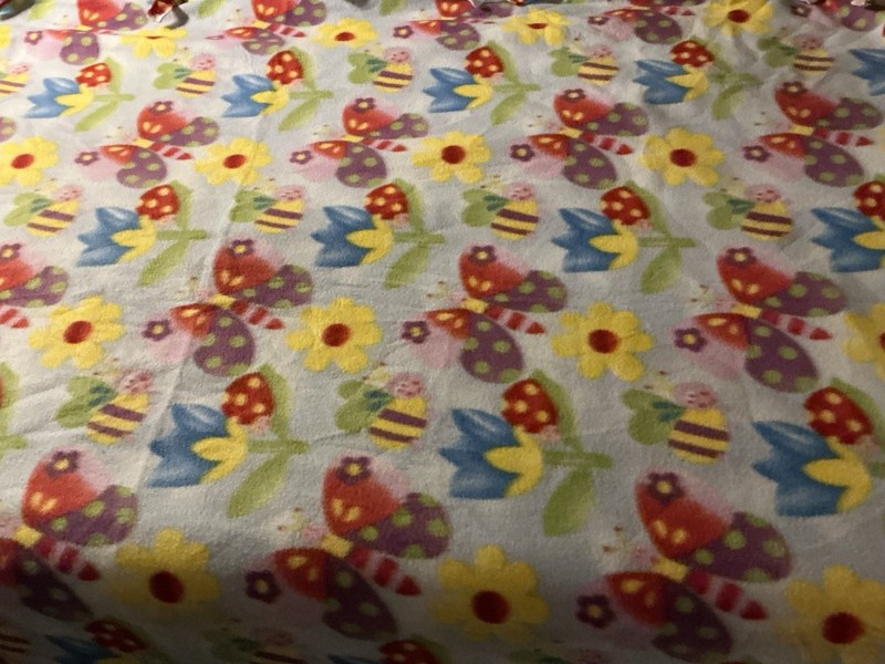 Handmade Handtied Single Layer Butterfly Bumblebee Flower Fleece Blanket 66”x48” gallery