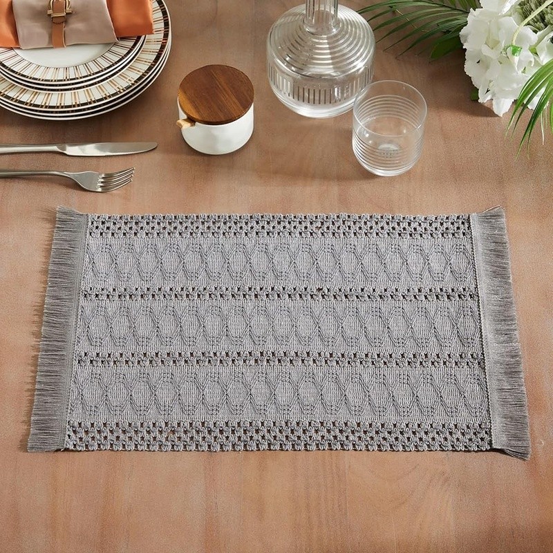 Boho Woven Placemats Set Handcrafted Cotton Blend Fabric Rustic Table Décor New gallery