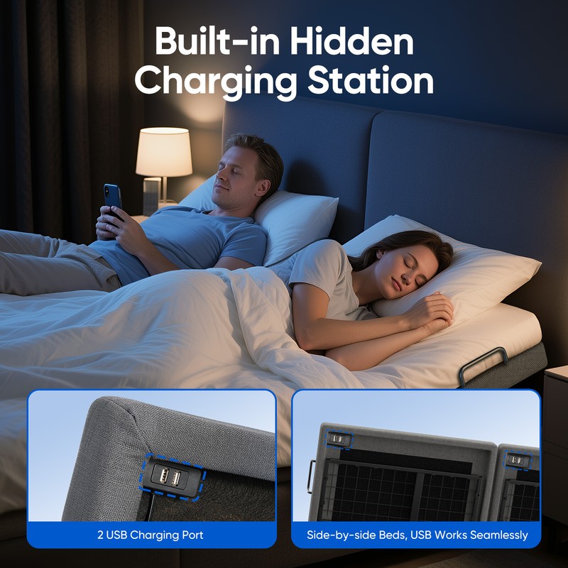 Advanced Power Base Adjustable Bed Frame With 4 Massage Backlit Remote USB Ports gallery