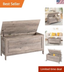 Multi-Functional Greige Wooden Toy Chest with Safety Hinges – 220 lb Capacity