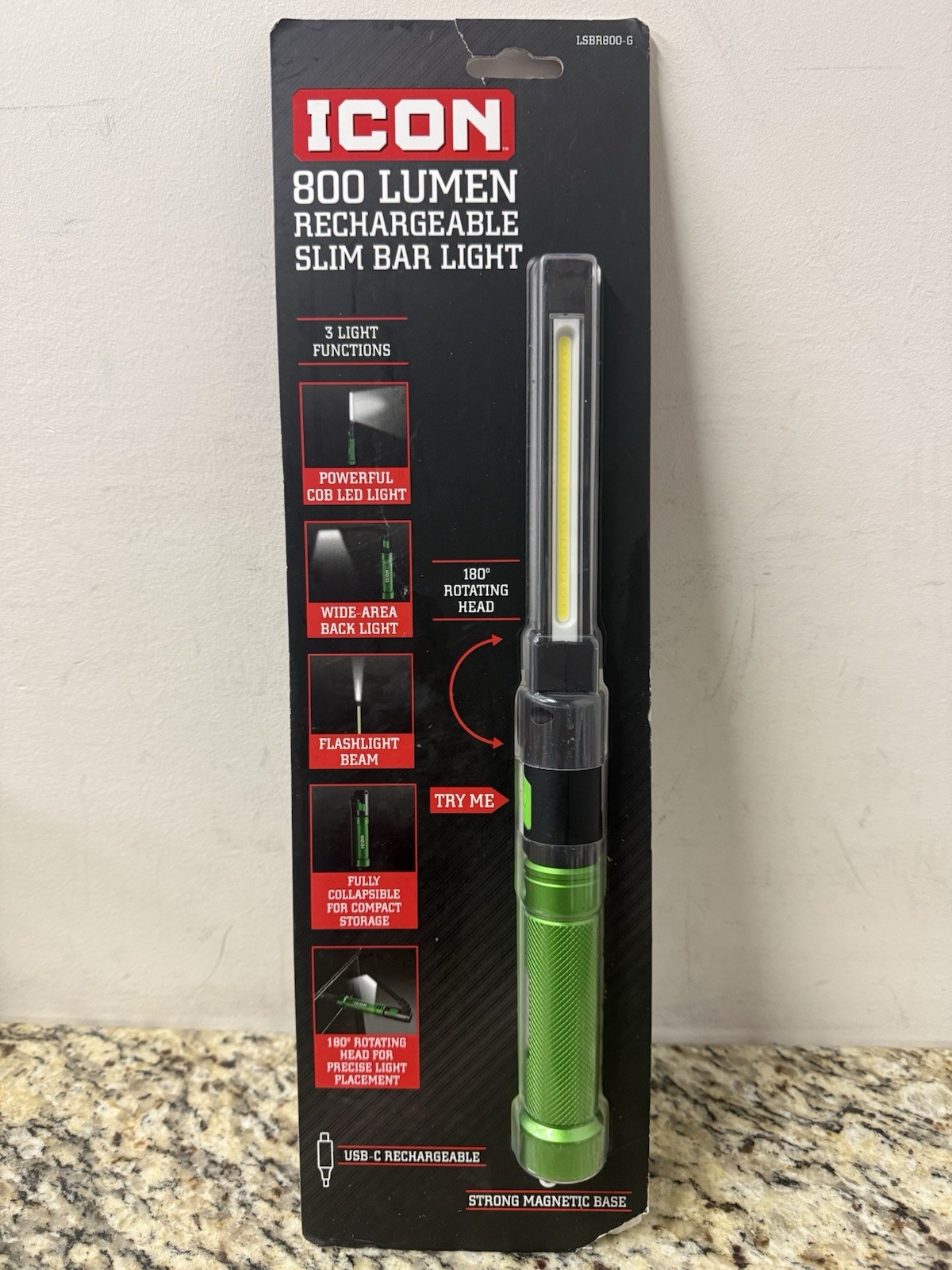 Icon LSBR800-G 800 Lumen Rechargeable Slim Bar Light 71073 Green Fast Shipping gallery