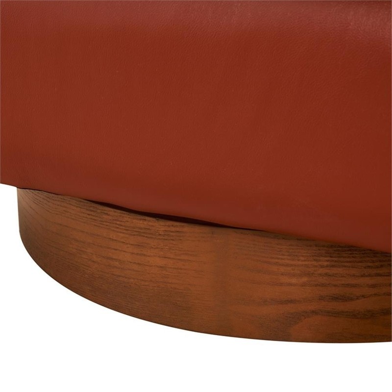 Pemberly Row Caramel Top Grain Leather Wood Base Swivel Barrel Chair gallery