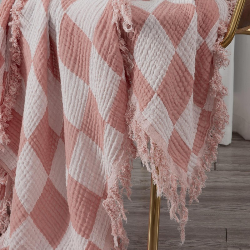 Chezmoi Collection Kendall Checkered Cotton Muslin Woven Gauze Throw Blanket gallery