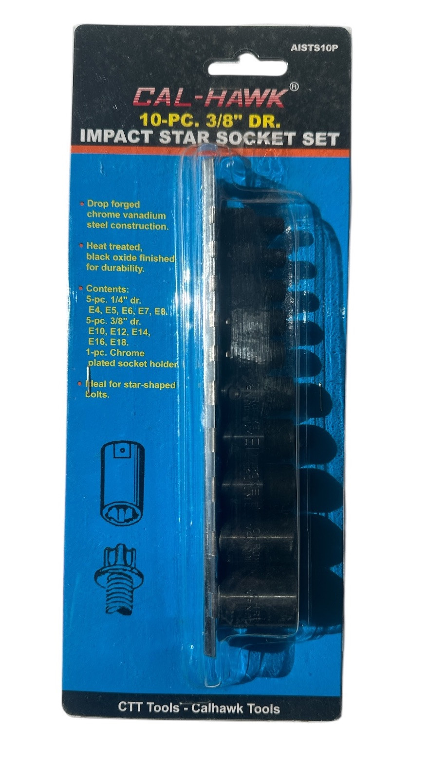 Cal-Hawk 10pc Impact Star Female E-Torx 3/8" Drive Socket Set ~ AISTS10P gallery