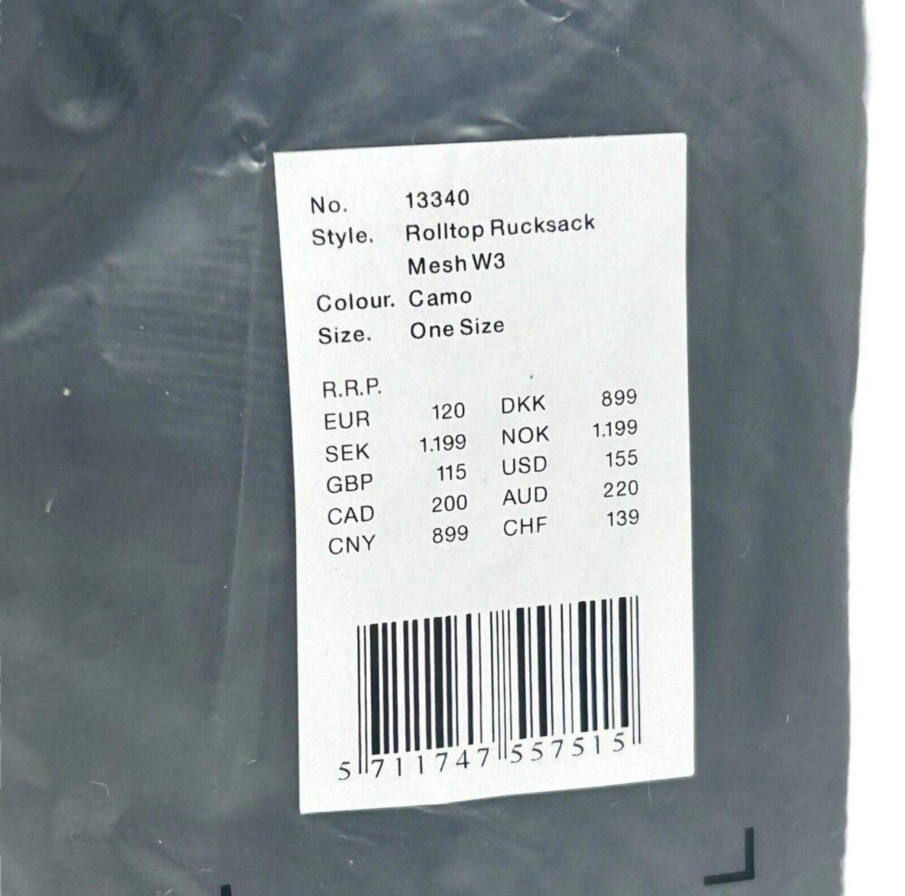 RAINS Rolltop Rucksack Waterproof Backpack Black Camo NWT 5