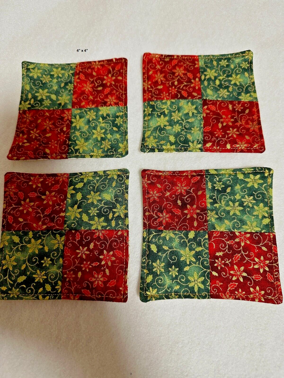 Handmade Christmas Holiday Reversible Quilted Coasters set of 4 gallery