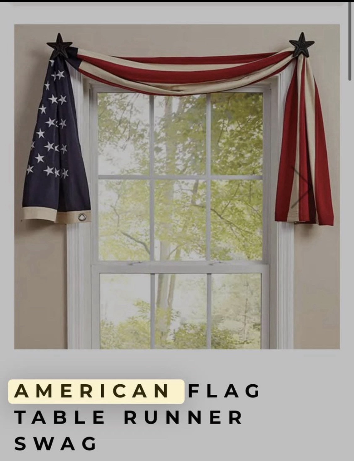 Primitive AMERICANA PATRIOTIC FLAG TABLE RUNNER/Swag 💯 Cotton gallery