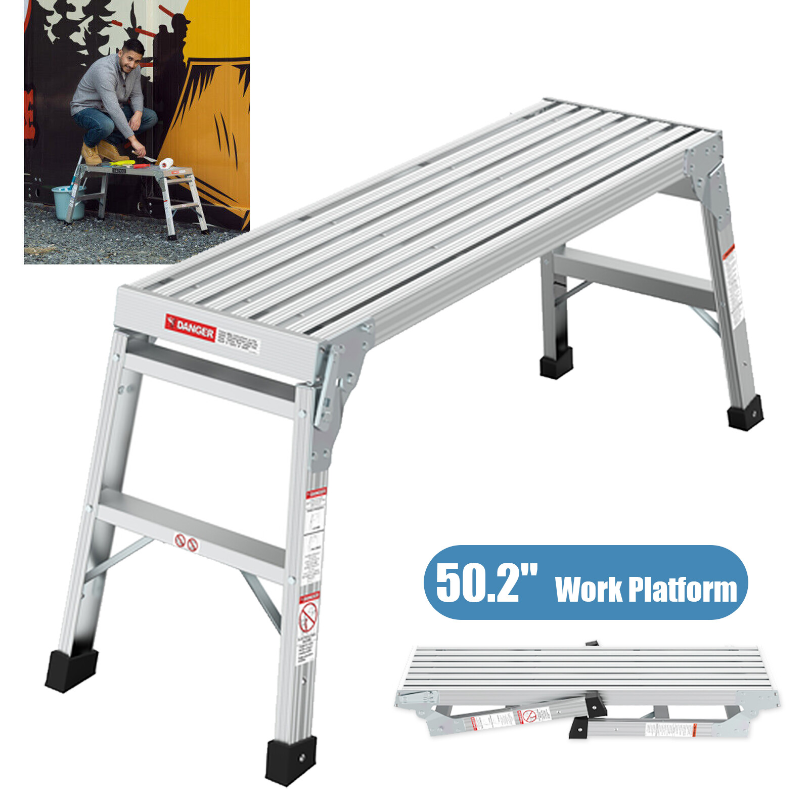225lbs Aluminum Step Stool Folding Bench Work Platform Non-slip Drywall Ladder gallery