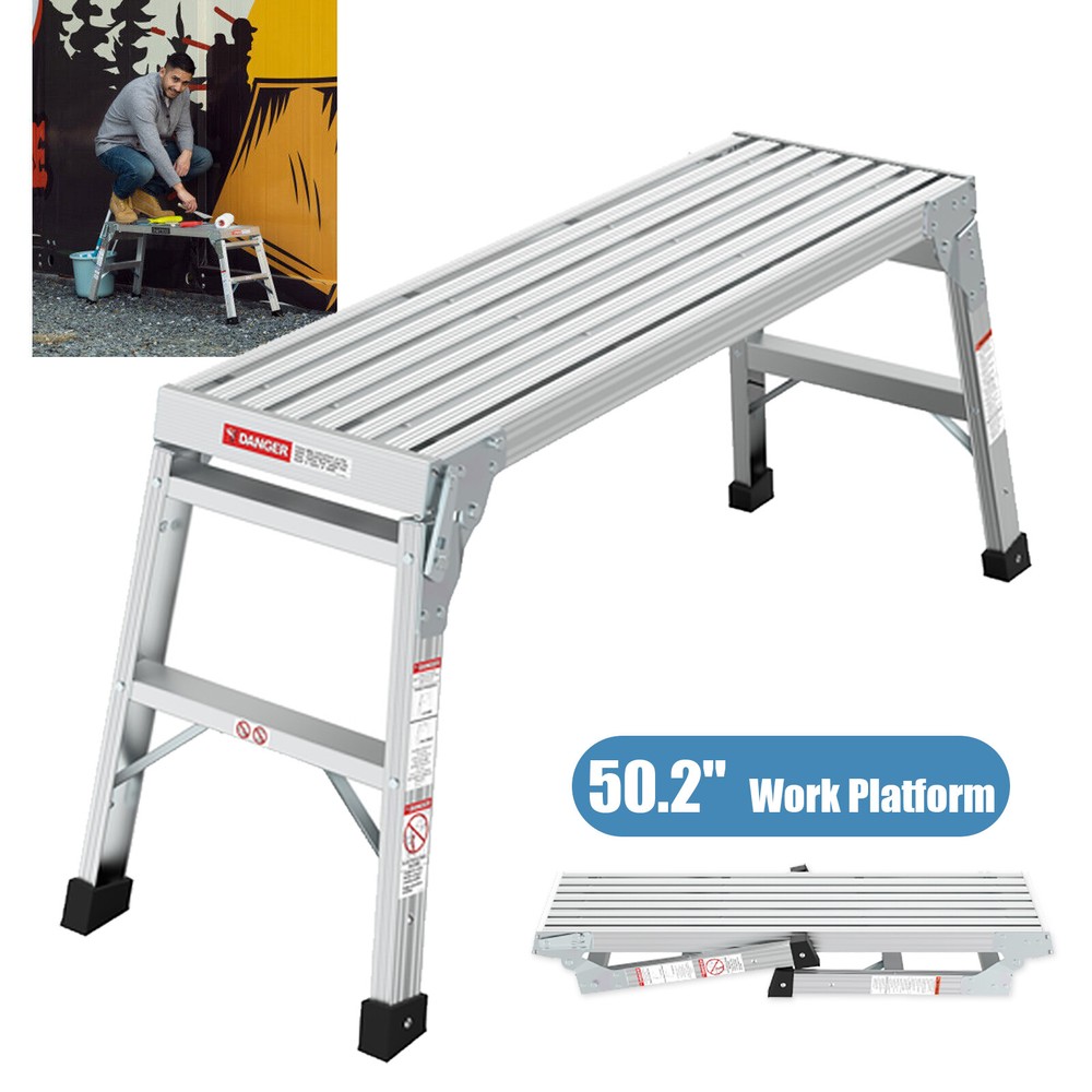225lbs Aluminum Step Stool Folding Bench Work Platform Non-slip Drywall Ladder