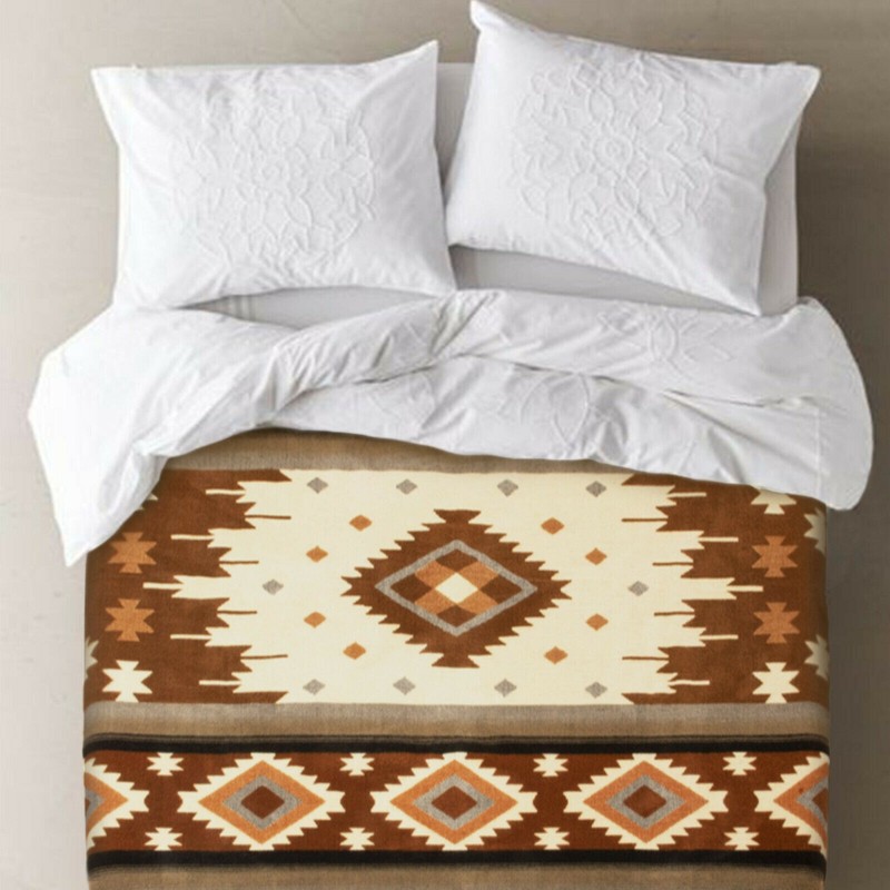 EXTRA LARGE THICK SOFT & WARM ALPACA WOOL BLANKET 90x76" AZTEC GEOMETRIC PATTERN gallery