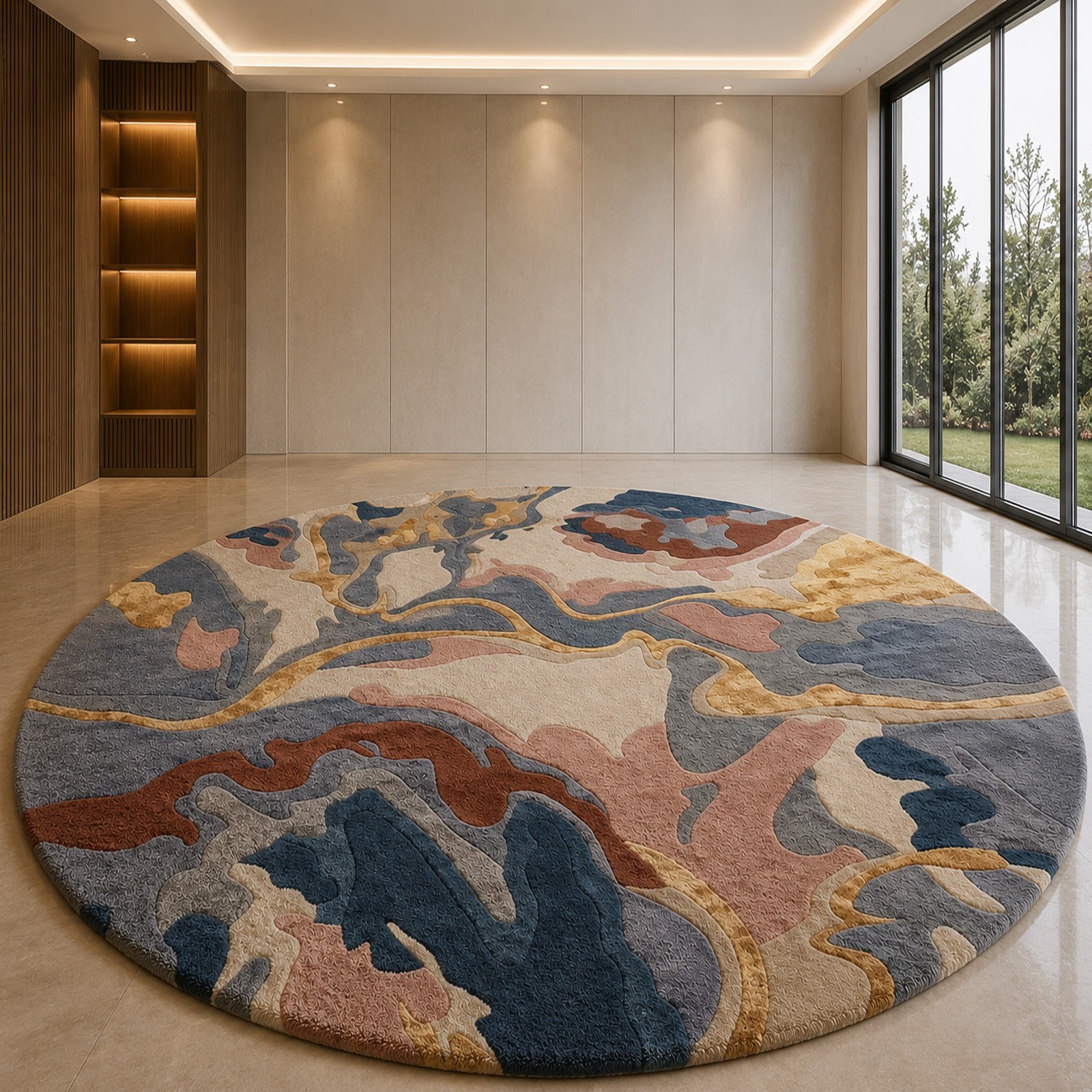 Modern Abstract Round Area Rug Hand Tufted Wool Boho Living Room Rug gallery