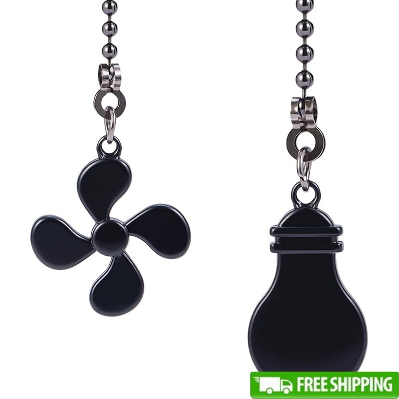 2 Pack Ceiling Fan Pull Chain Extension Set Light Bulb & Fan Icons Heavy Duty US gallery