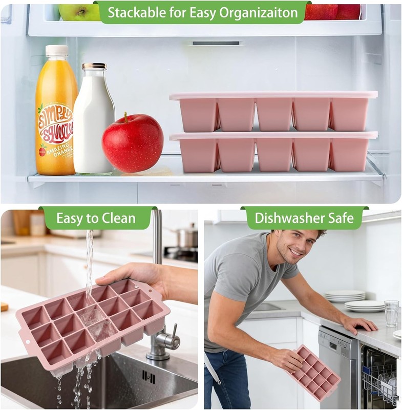 Silicone Ice Cube Tray with Locks Lids, Easy Release Flexible 15 Square Ice gallery