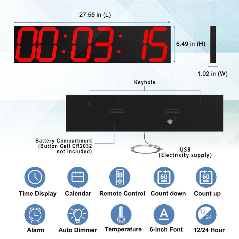 CHKOSDA Digital Wall Clock, Oversize Led Digital Clock Large Display with Aut... gallery