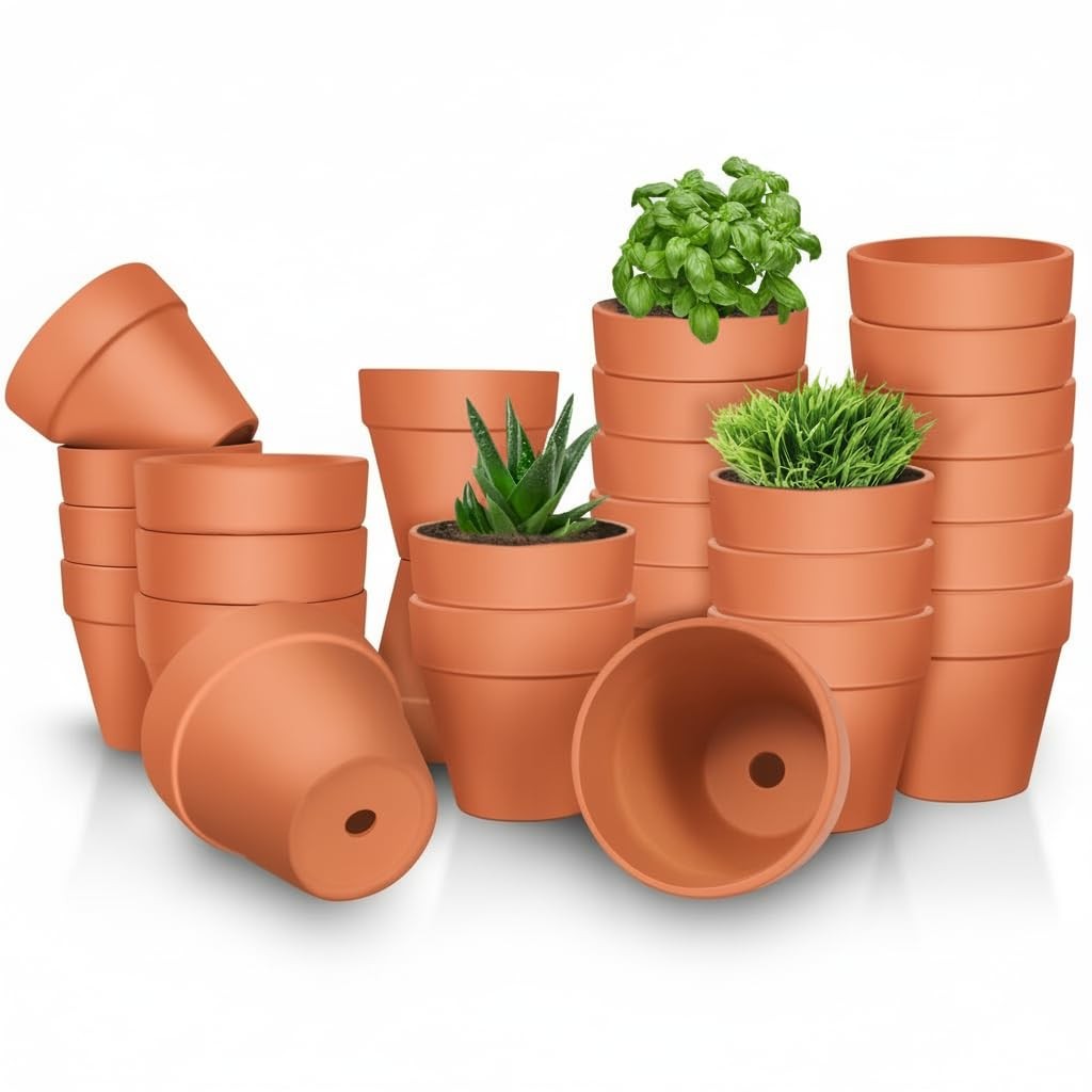 3 inch Terracotta Clay Pots, 26 Pack Clay Flower Pots with Drainage, Flower G... gallery