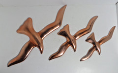 3 bird wall decorations copper colored aluminum vintage
