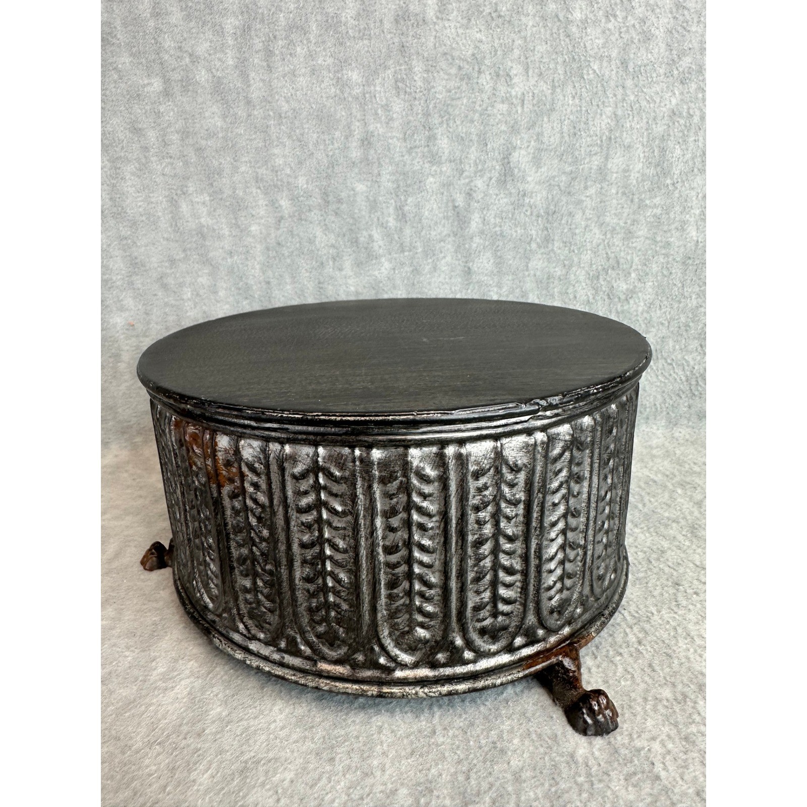 Creative Co-Op Round Metal Pedestal 8x4 Silver Black Claw Foot Stand Rustic gallery