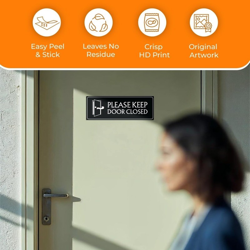 StickerJet Please Keep Door Closed Sticker 9''x3'' Pack of 2 - Vinyl, Waterproof gallery