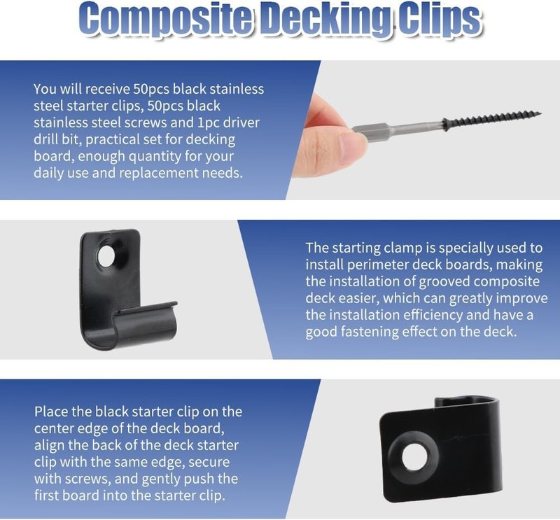 Hidden Deck Fasteners Starter Clips for Composite Decking, 50 Clips 50 Screws St gallery