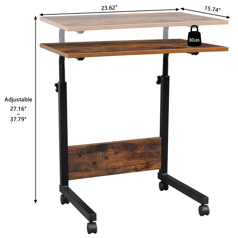 Rolling Adjustable Height Side Table 15MM Chipboard Steel Baffle gallery