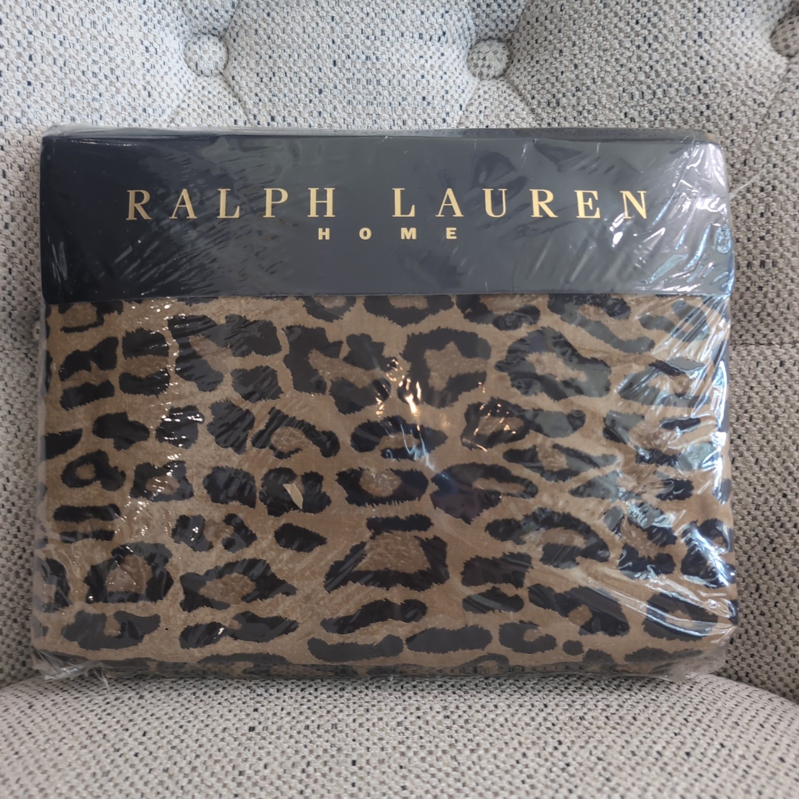 Vintage Ralph Lauren Aragon Leopard Queen Fitted Sheet NOS Safari Animal Print gallery
