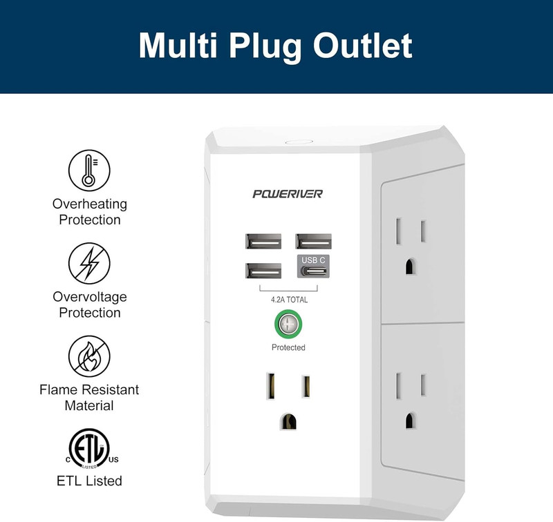 USB Wall Charger, Multi Outlet Extender Surge Protector with 4 USB Ports, 1680J gallery