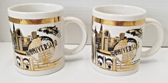 Universal Studios Orlando Coffee Mug Set Gold Skyline Globe Pair