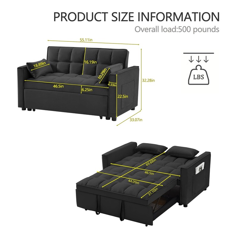 3 in 1 Convertible Sleeper Sofa Bed, Velvet Pull Out Futon Couch gallery