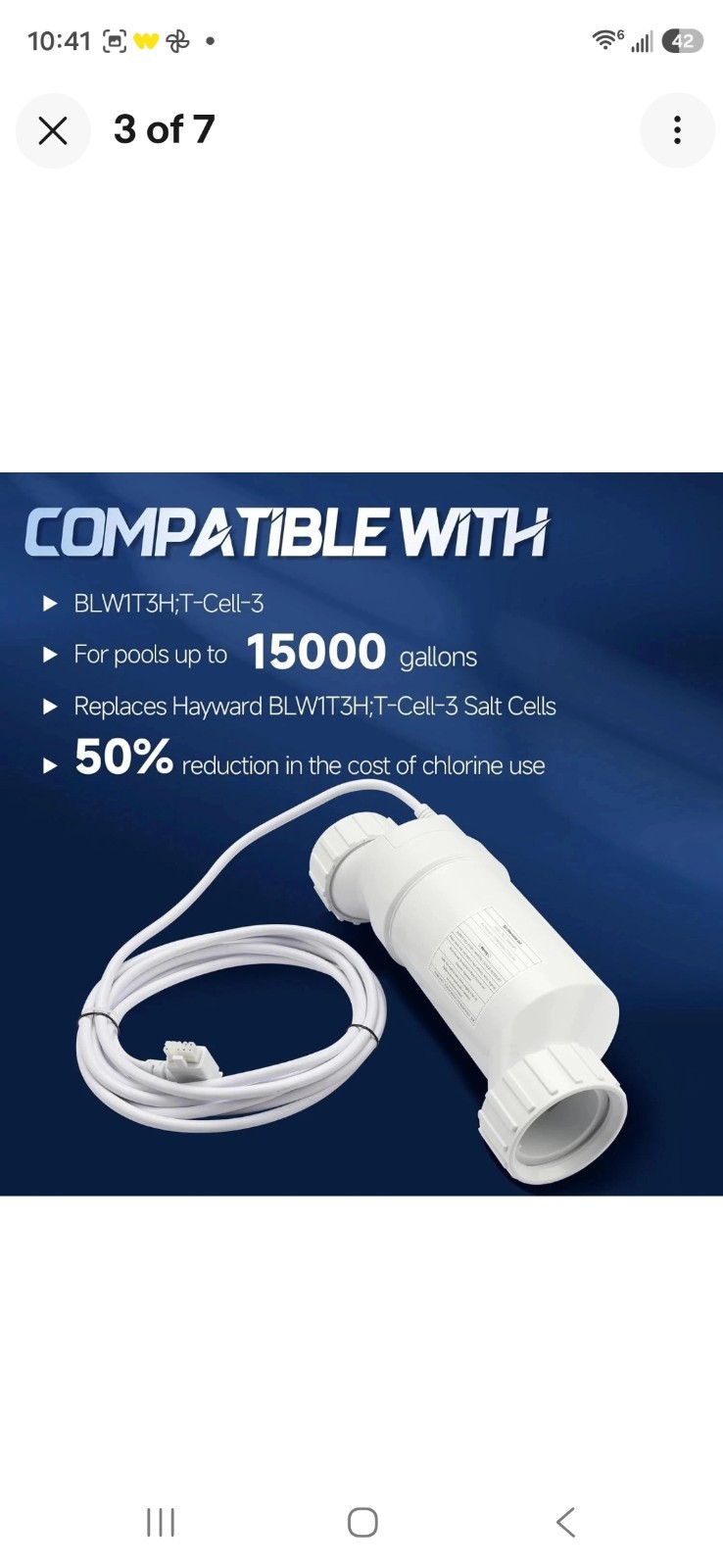 15,000 Gallons Salt Chlorination Cell for Swimming Pool For Hayward CELL-3 *NEW* gallery