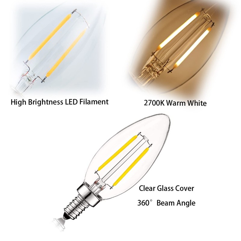 2W LED Candelabra Bulb 25W Equivalent E12 Dimmable LED Bulbs Clear Filament V... gallery