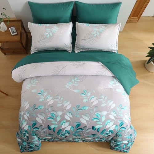 Teal Green Floral Comforter Set 7 Piece Green Botanical Queen Turquoise gallery