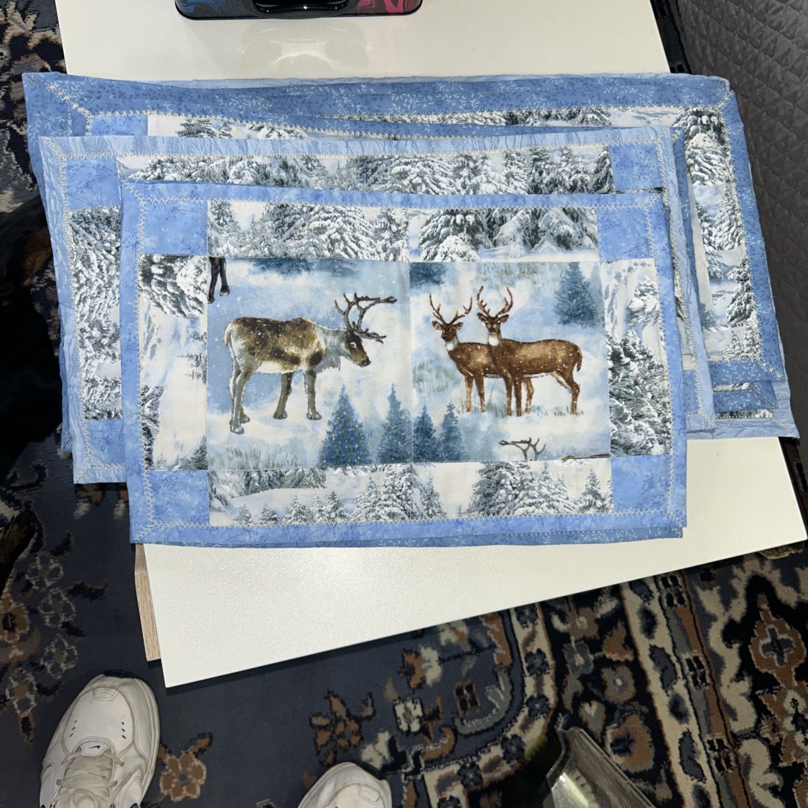 Tapestry Placemats (7)3 sizes Winter Forest Deer Trees Scene ,quilt panels gallery