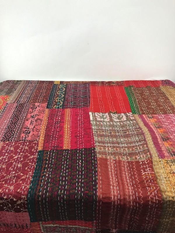 Silk Kantha Patchwork Throw Blanket - 50" x 70" Silk/ Cotton Blend gallery