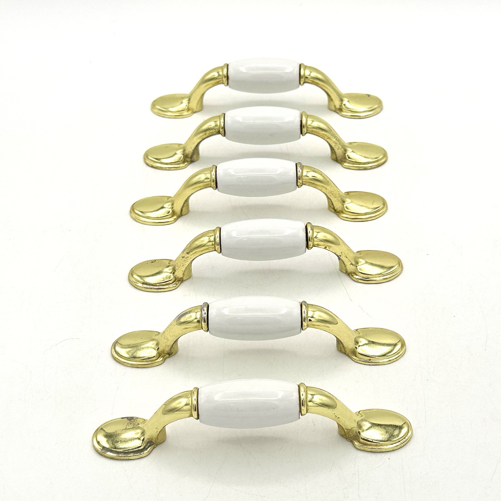 Six Piece Brass And Ceramic Drawer Cabinet Pulls 4 Inch Center gallery
