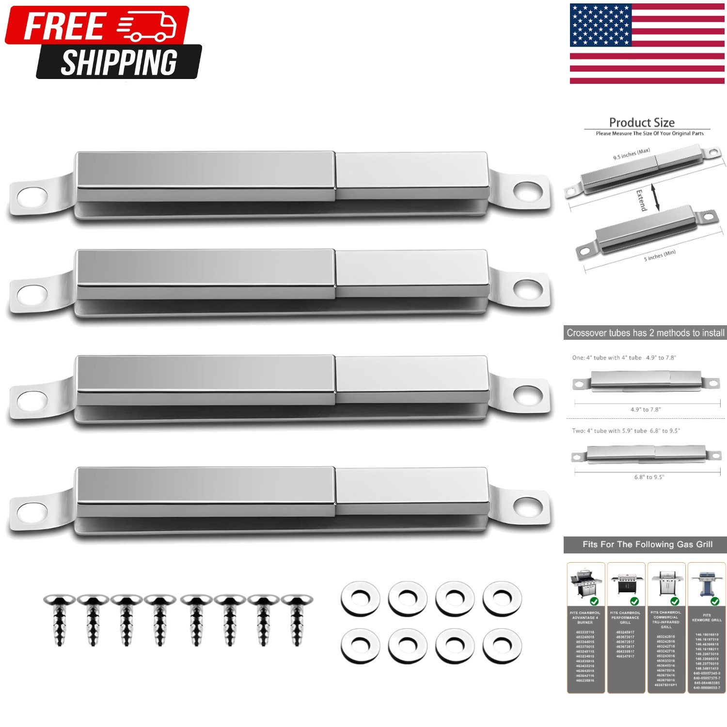 Universal Adjustable Crossover Tubes, Charbroil Carryover Tube for Charbroil 463 gallery