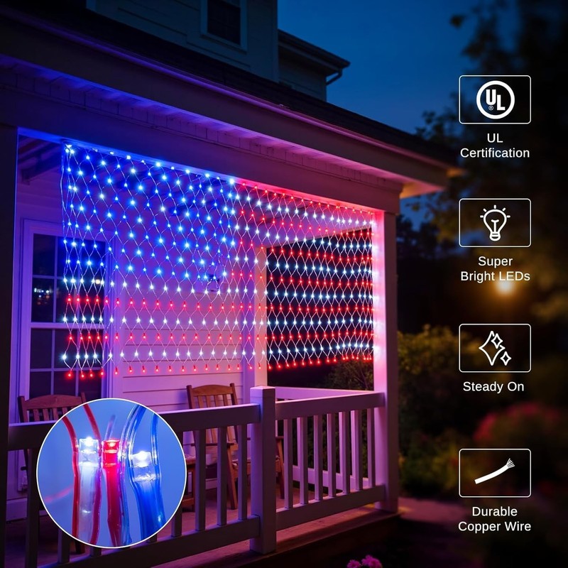 American Flag String Lights, Waterproof Led Flag Net Light, with 420 Super Brigh gallery