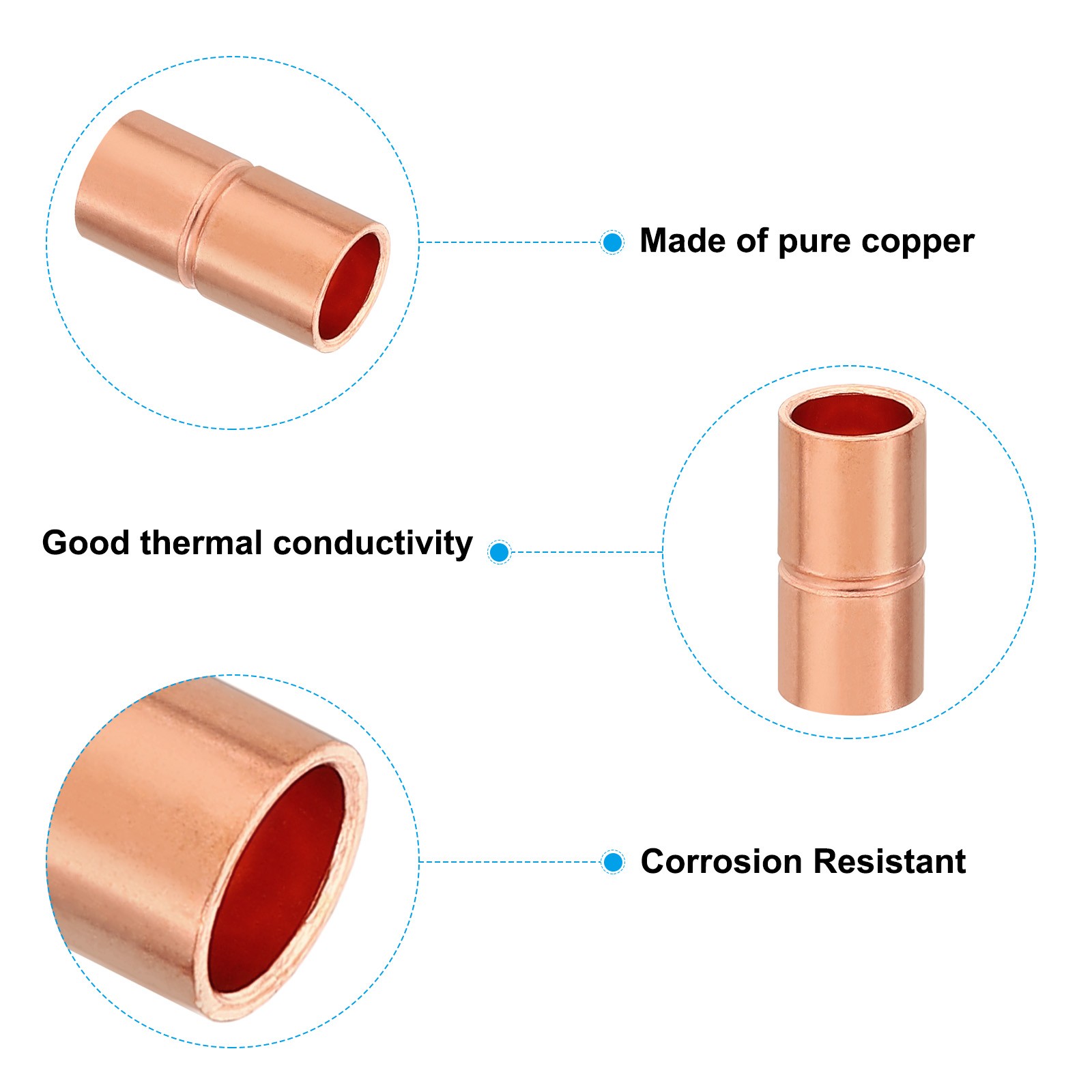 2-1/8" ID Copper Coupling Fittings Rolled Tube Stop Straight Pipe Welding Joint gallery
