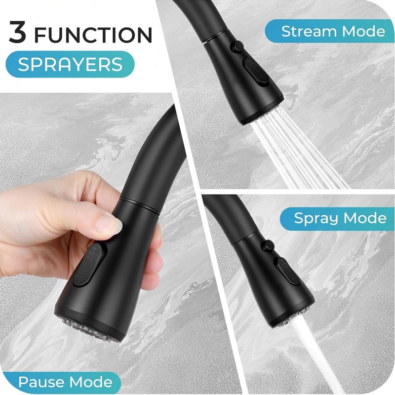 Matte Black Kitchen Faucet Single Handle Pull Down Sprayer Swivel Sink Mixer Tap gallery