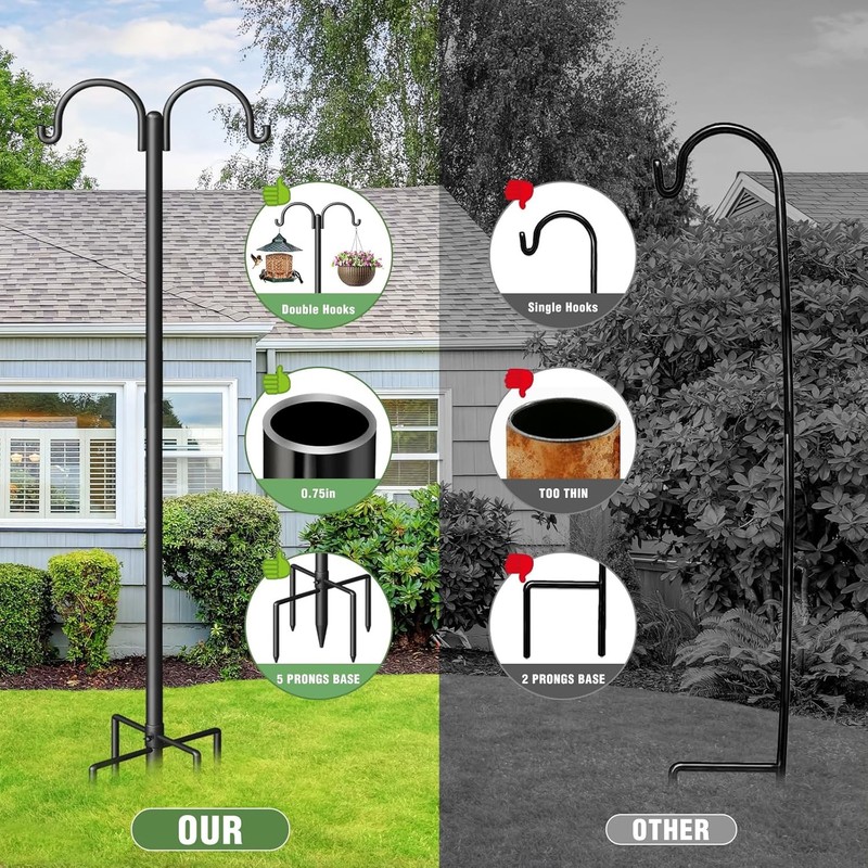 Double Shepherds Hooks for Outdoor Adjustable Bird Feeder Pole With 5-Prong Base gallery