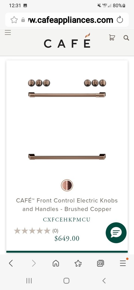 Café Front Control Electric Knobs & Handle Set - Brushed Copper