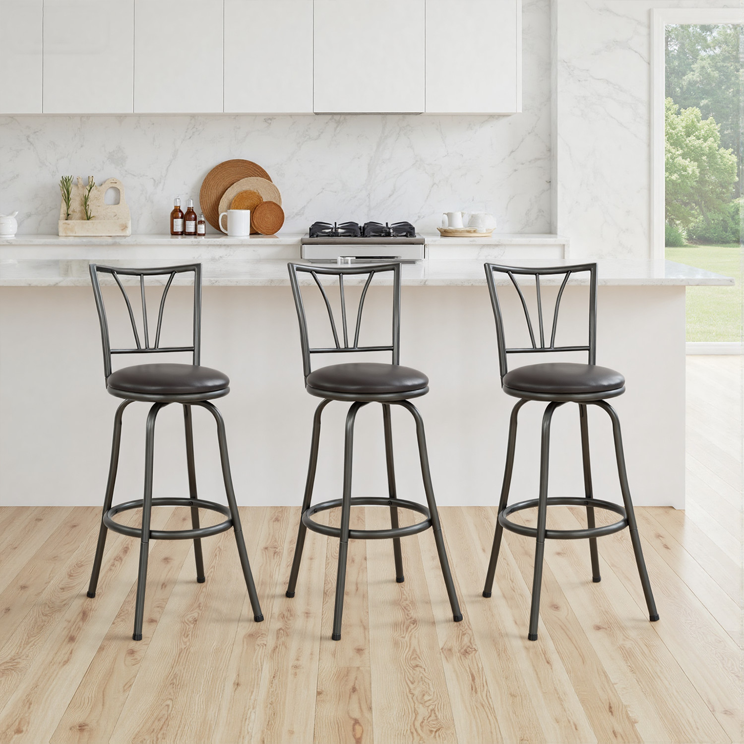 Azalea Park 3- Pack Adjustable Black Metal Swivel Barstool gallery