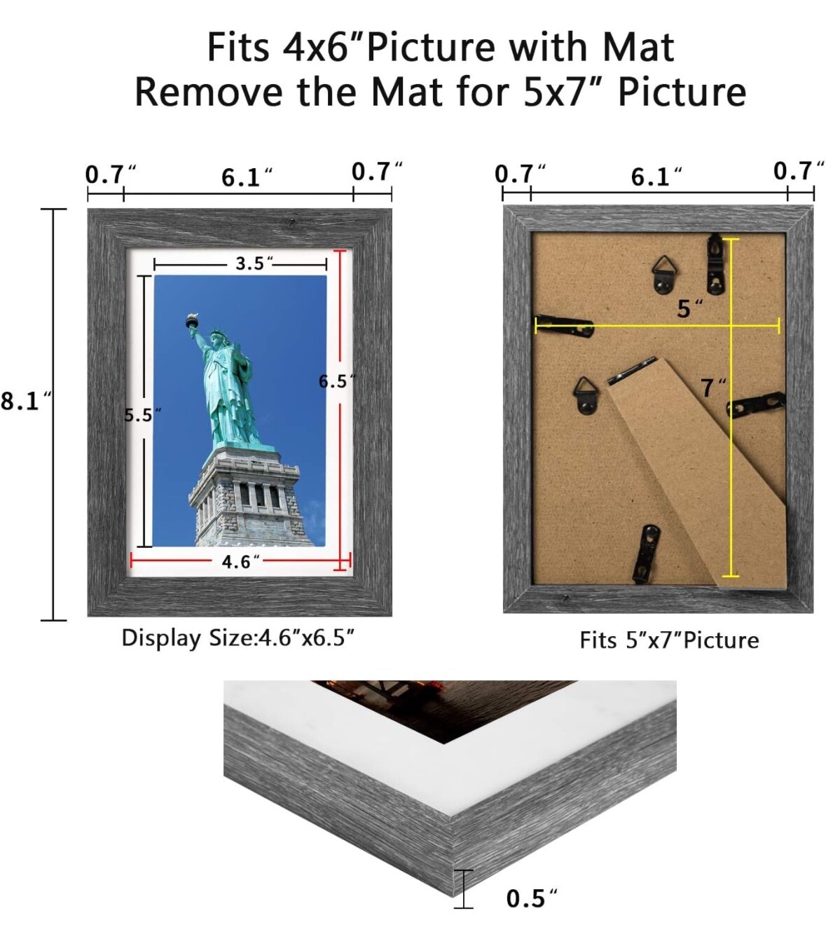 BAIJIALI 5x7 Picture Frame Rustic Grey Wood Pattern Set of 4 with Tempered. gallery