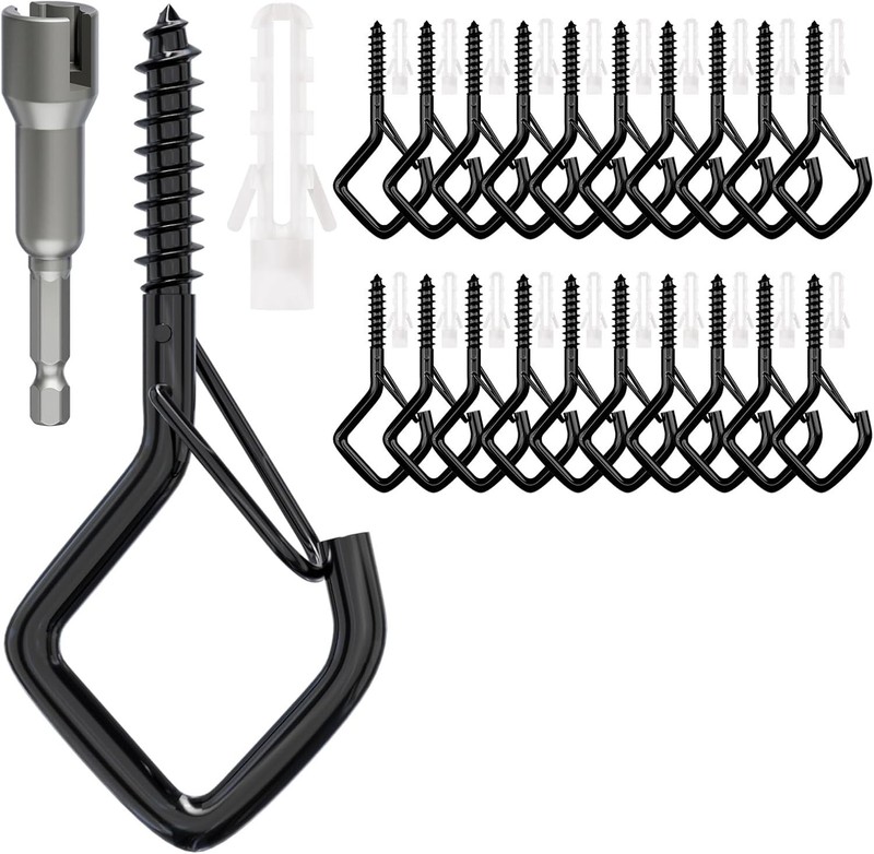 20 PCS Screw Hooks with Safety Buckle, Heavy Duty Ceiling Hooks for Hanging Outd gallery