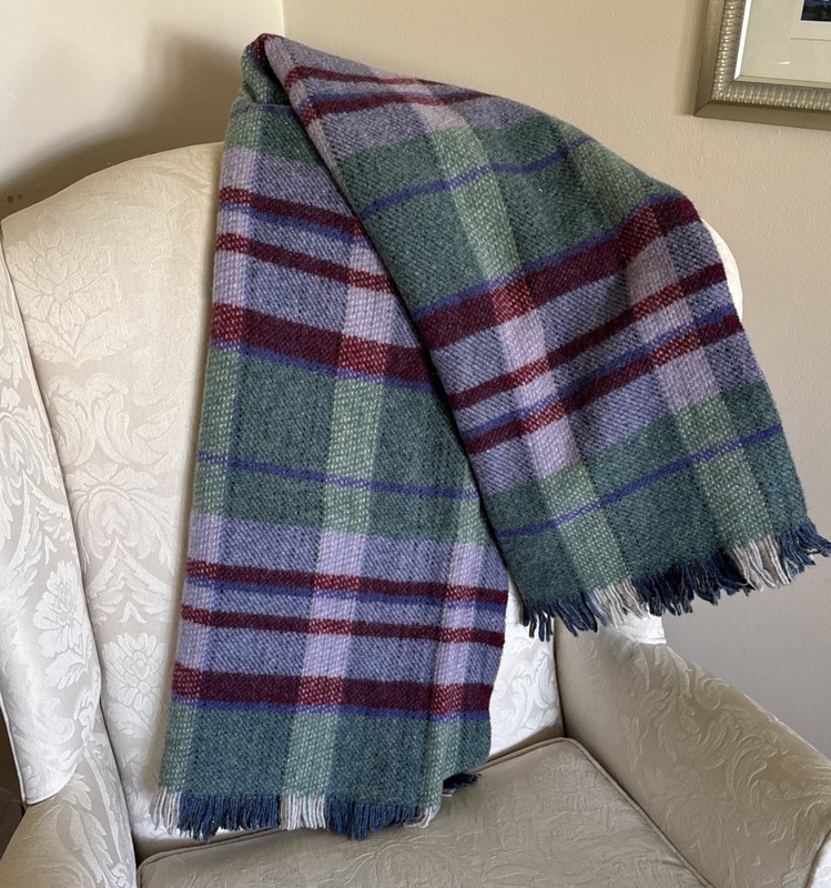 Bronte Tweeds Wool Plaid Throw Blanket Blue Teal Cranberry Yorkshire, England gallery