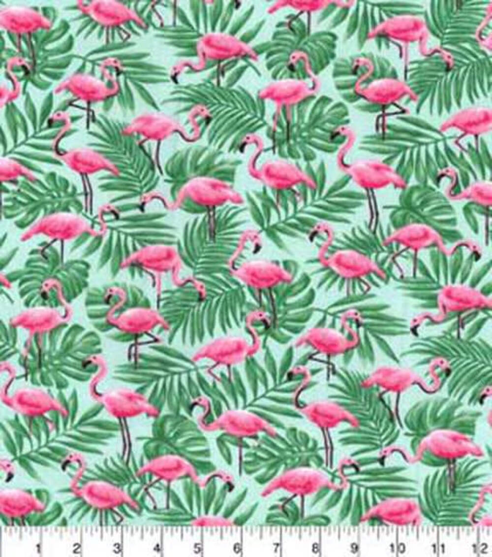 Handmade Valance or Curtain Panel Pink Flamingos In Palm Leaves gallery