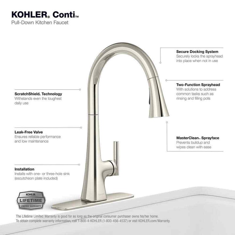 KOHLER Conti Pull Down Sprayer Kitchen Faucet in Vibrant Polished Nickel gallery