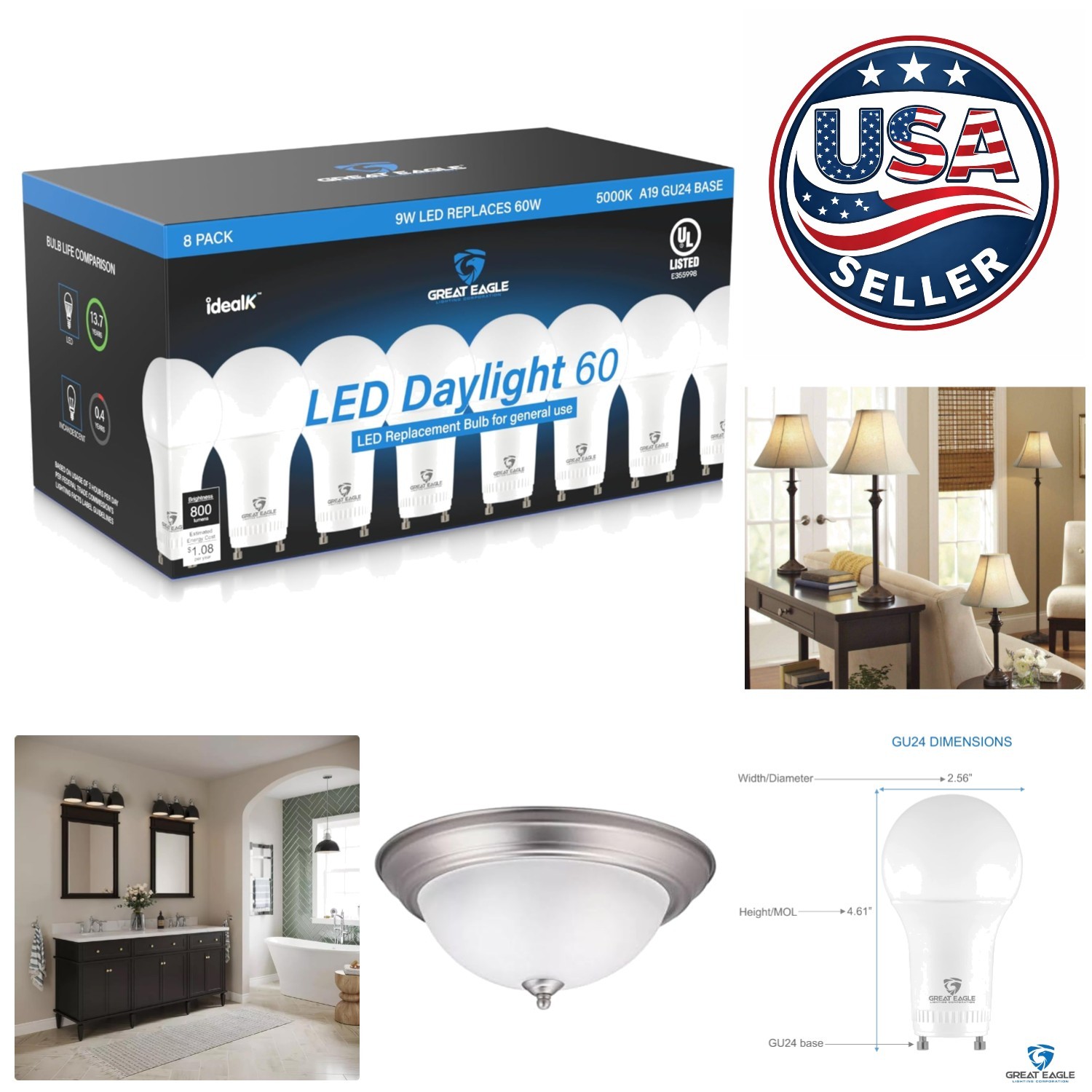 Energy Efficient 9W GU24 LED Light Bulbs - Listed 8-Pack for Indoor Use gallery