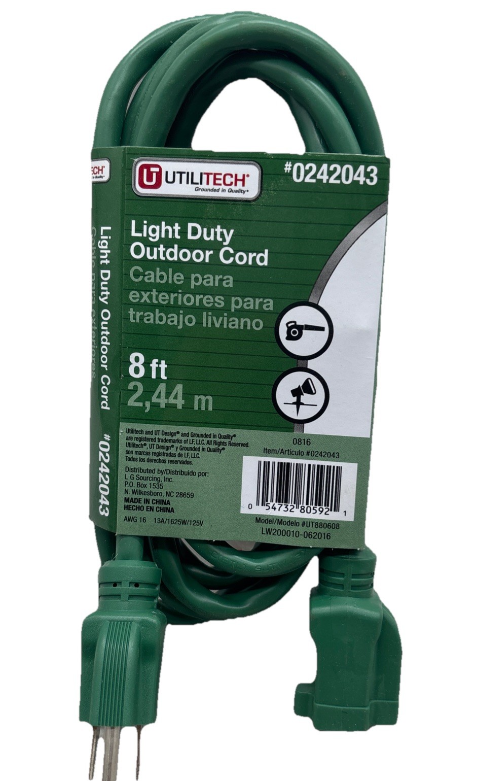 Utilitech 8 ft 3 Prong Light Duty Outdoor Extension Cord, Green {1} gallery